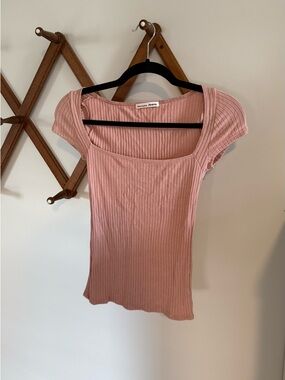 Reformation Bardot Square-Neck Top in Dusty Pink